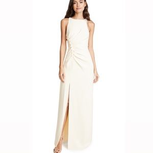 Halston Heritage Ivory Rucched Sleeveless Gown